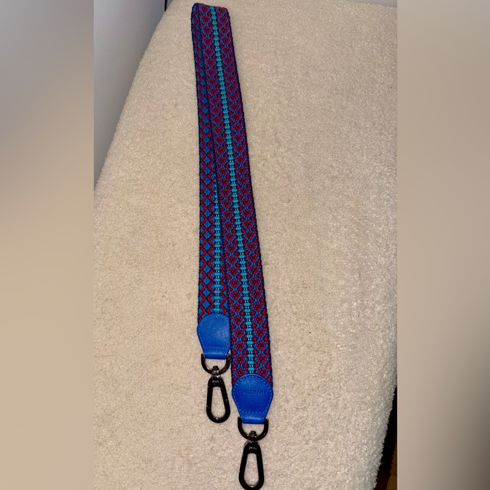 Longchamp cross-body purse bag strap red blue print authentic